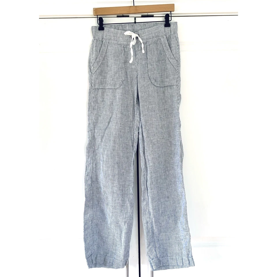Athleta Pants Wide Leg Linen Bali Trouser Drawstring Stripe Pull On Size 4