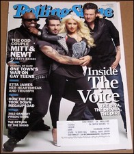 2/16/2012 Rolling Stone Magazine The Voice Christina Aguilera Adam Levine CeeLo 