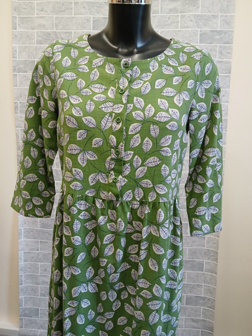 SEASALT "Never Fear" Millgrain Leaf Print Green Day Dress, Pockets UK 8 CG M25 eBay
