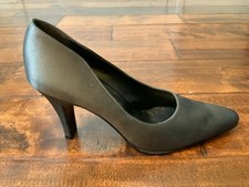 Salvatore Ferragamo Gray Satin Square Toe High Heels, Size 7.5