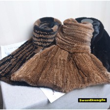 Unisex Fashion Knitted Real Mink Fur Scarf Long Style Winter Fur Shawl Collar