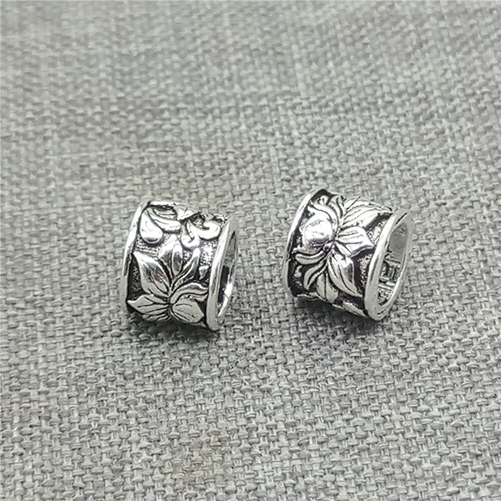 Sterling Silver Flower Tube Beads 925 Silver Floral Barrel