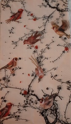 2 individual Paper Decoupage NAPKINS TOWELS - Mini BIRDS 2'' FLOWERS TREE BRANCH