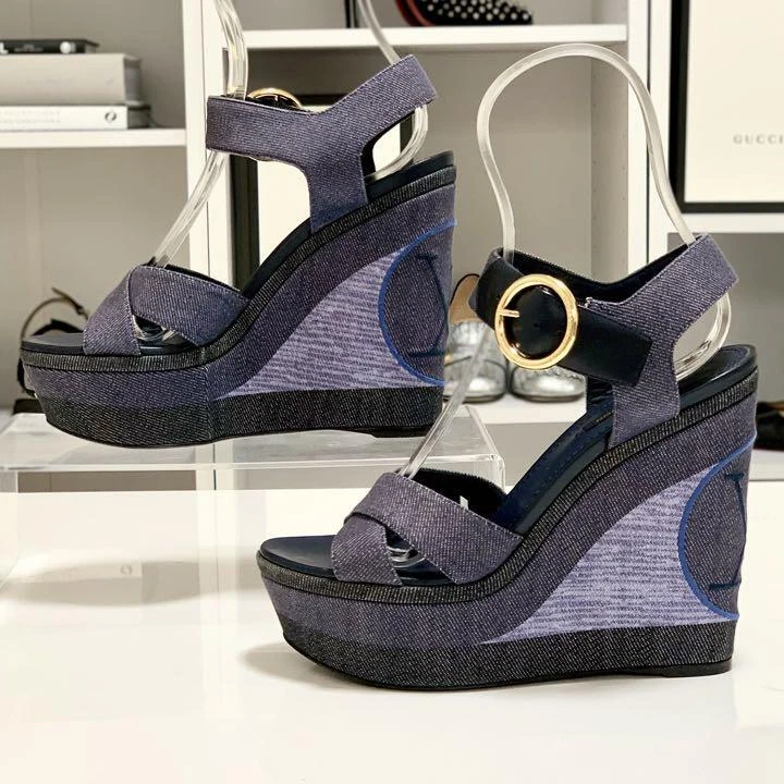 vuitton denim wedge sandal