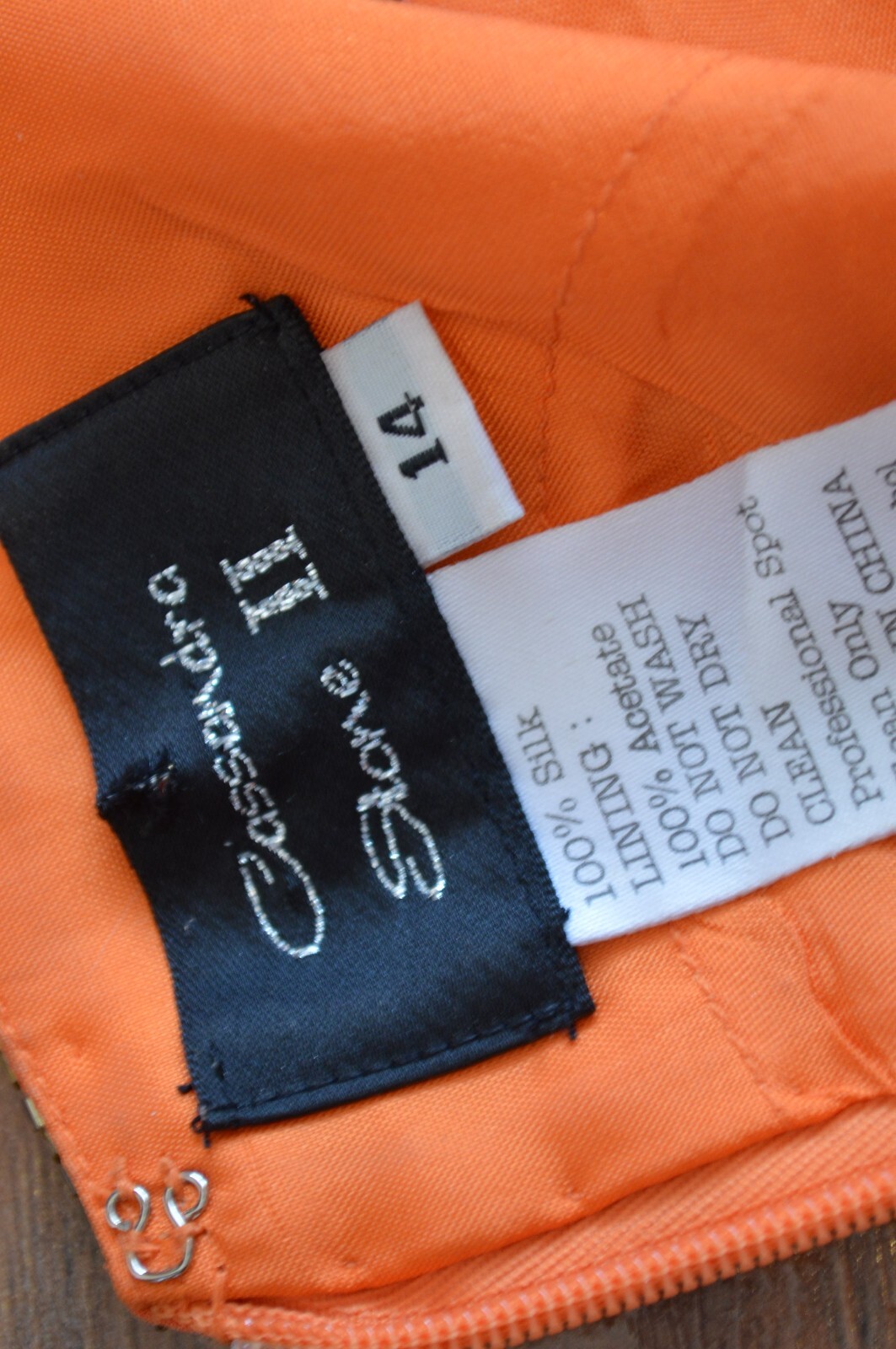 vtg Cassandra Stone II Orange Beaded Dress,Gown,Party,Silk,Gold Beads/Sequins,14