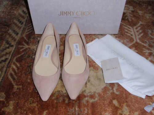 Jimmy Choo Romy Ballet Pink Suede Flat Shoes 37.5 New In Box
