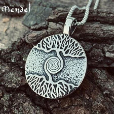 MENDEL Mens Stainless Steel Celtic Tree of Life Spiral Pendant Necklace For Men