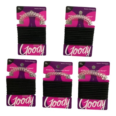 Goody Black Elastic Hair Band Plus Bonus Dentless Jelly Band (5 Packages)
