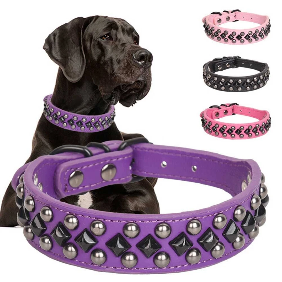Soft Leather Spiked Studded Pet Dog Collar Rivets Adjustable Puppy Cat Chihuahua - Image 3 of 4