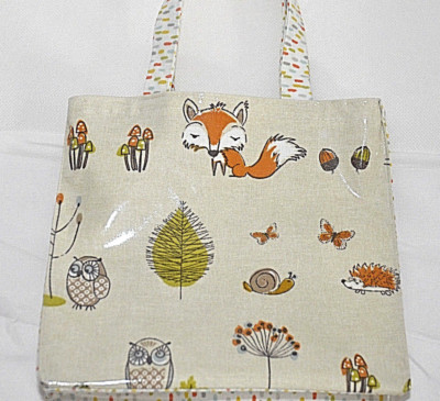 100% Cotton Oilcloth Lunch/craft/Childs Small Tote Bag- Woodland