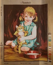 needlepoint Tapestry 45x60 Cm Gobelin L Girl With Kitten Canvas Only