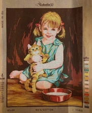needlepoint Tapestry  45x60 Cm Gobelin L Girl With Kitten Canvas Only