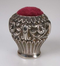 antikes Nadelkissen Vase aus Silber Stempel 925 rotes Kissen