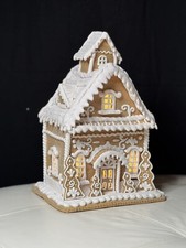 Christmas Light UP 14" Victorian Gingerbread House Covered Sparkly Snow W/Trees