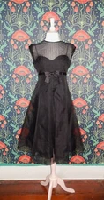 Rickie Freeman Teri Jon Black Empire Waist Sheer A-Line Silk Organza Bow Dress 6
