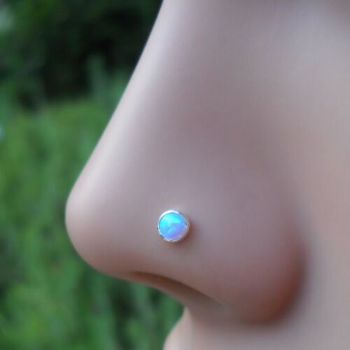 Nose Stud - Nose Ring  - Nose Ring stud - Sterling Silver 3mm White/Blue Opal - Picture 1 of 12
