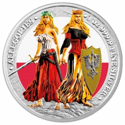 2022 1 oz Germania & Polonia Flag Colorized Coin