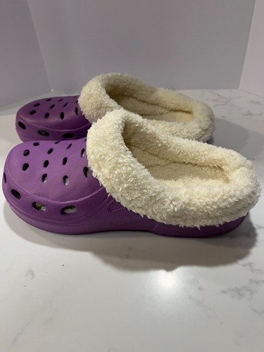 Clogs Damen gefüttert lila Schuhe Kunstfell weiß gefüttert Größe 8 - Bild 6 von 8