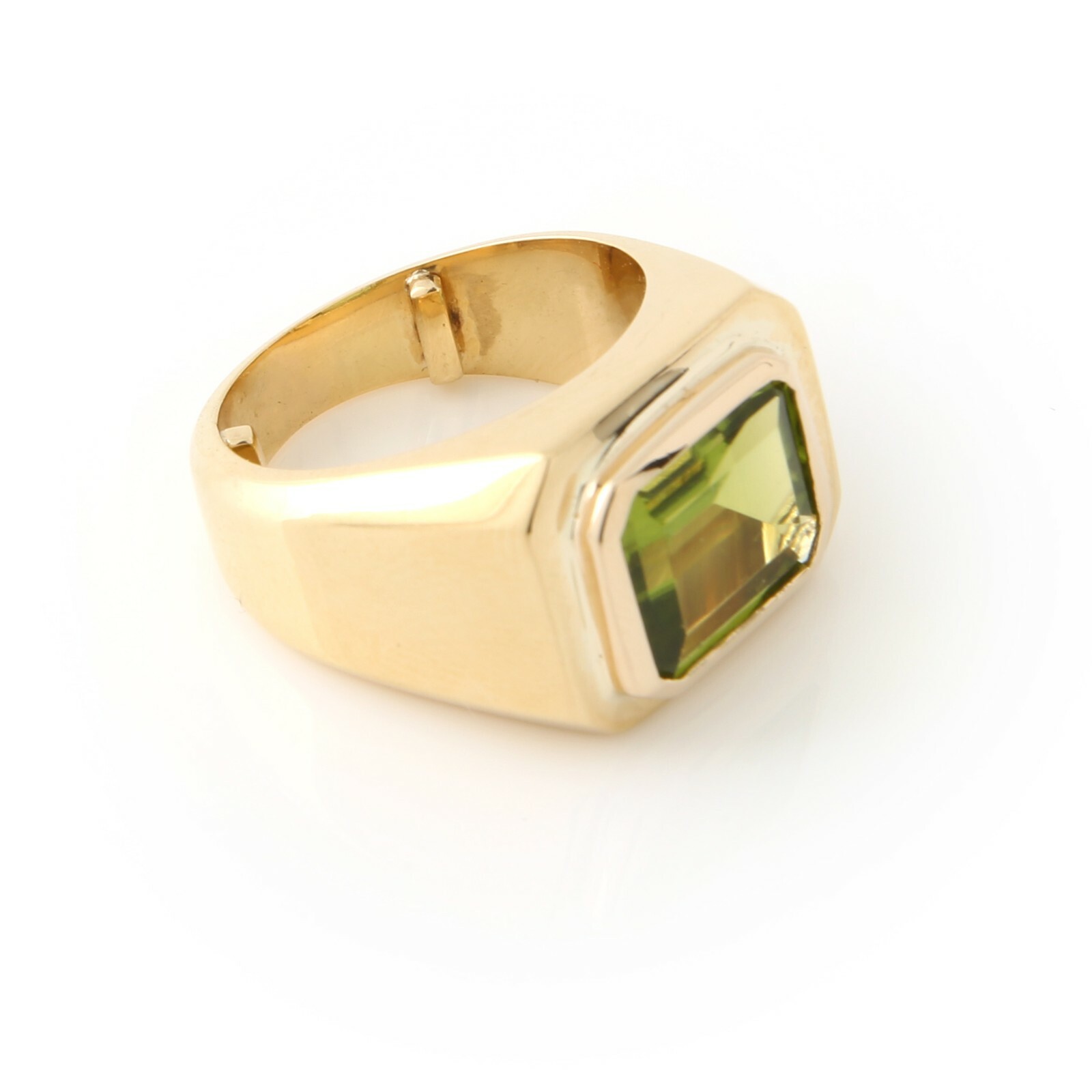Gypsy Ring Solid 18K Gold, Rectangular Green Peri… - image 6