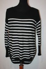 Banana Republic Sz L Black White Stripes Knit Pullover Sweater Top Wool Blend