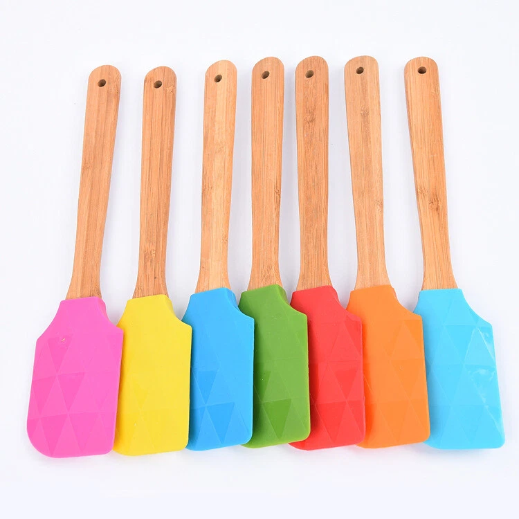 Silicone spatula scraper wooden handle for cooking in 9 colours