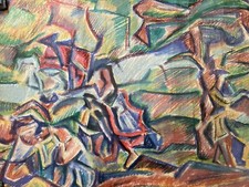 Schöne Farblithografie Emilio NOTTE Kubist Landschaft Moderne Abstrakte Kunst