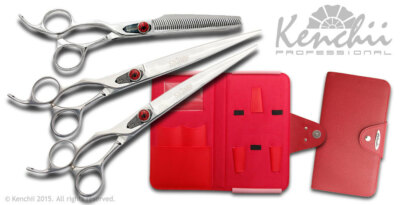 Kenchii Left Hand Spider Shears Straight, Curved, 44T, Set & Free Finger Inserts