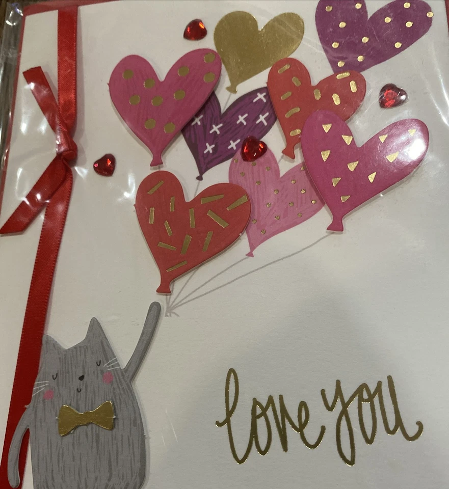 Feliz día de San Valentín-Love You A Whole Bunch-Gato con globos, tarjeta de felicitación Foto 2 de 3