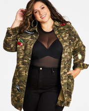 Nina Parker Trendy Plus Size Patched Camo-print Jacket, 1x