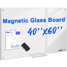 AFAMT Magnetic Dry Erase Board, 40" x 60" Glass Whiteboard, 4mm Tempered Glas...