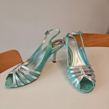 Monsoon satin green and silver leather cage slingback heels