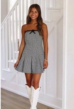 Shein Strapless Plaid Pleated Mini Dress Size M/6 Casual Sexy Vacation Summery