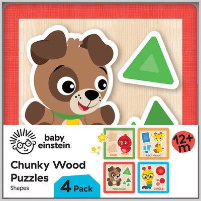 Masterpieces Baby Einstein Chunky Wood Puzzle 4 Pack - Portable Jigsaw Puzzle
