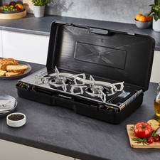 GEEPAS Portable Camping Gas Stove Double Burner Butane Canister Outdoor BBQ