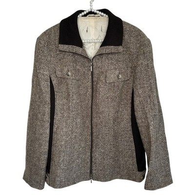 Gerry Weber Tweed Wool Blend Zip Up Jacket Womens 14 Preppy Equestrian Heritage