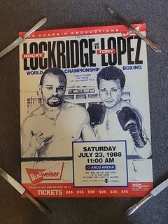 RARO poster vintage birra Budweiser 17""X 22"" boxe Rocky Lockridge VS Tony Lopez