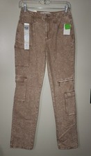 JUNIORS TINSELTOWN MID-RISE RELAXED STRAIGHT BROWN WASH CARGO PANTS SIZE 1/25