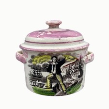 Sunderland Pink Lustreware Lidded Pot, Sailor's Farewell/Sweet O Sweet, c. 1850
