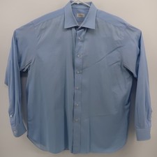Brioni Dress Shirt Mens L Blue Solid Hidden Button Down Collar Cotton Italy