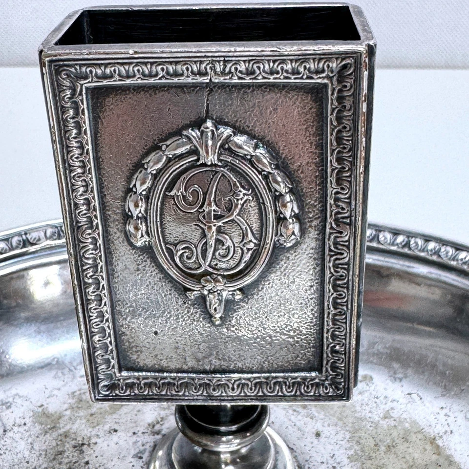 Cenicero soldado plateado Gorham SANTA BARBARA BILTMORE soporte de caja de fósforos 1928 Foto 2 de 4