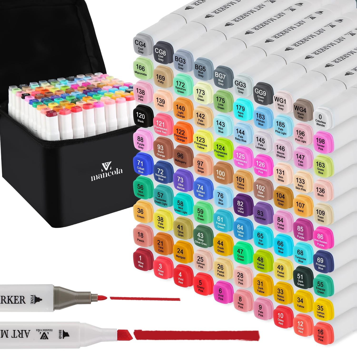 100 Colors Alcohol Based Markers, Fine & Broad Dual Tip Permanent Artist Art ...