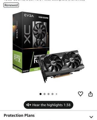 EVGA GeForce RTX 3060 XC Gaming 12GB GDDR6 Metal Backplate DP HDMI
