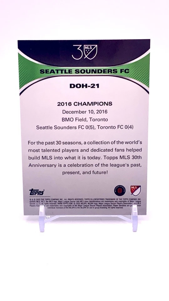 Seattle Sounders 2025 Topps MLS 30th Anniversary Decades Honors Black #/10 2016 - Image 2 of 2