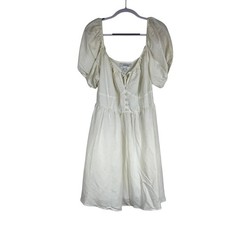 Forever 21 Women 2X Cream Linen Blend Puff Sl...