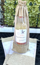 1 x NATURAL BURLAP/HESSIAN CLEAR WINDOW WINE BOTTLE GIFT BAG H 35cm X W 15cm