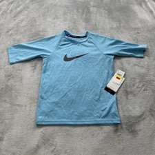 Nike Big Boys Half Sleeve Hydroguard Swim UPF 40 Blue Rashguard Shirt Size S