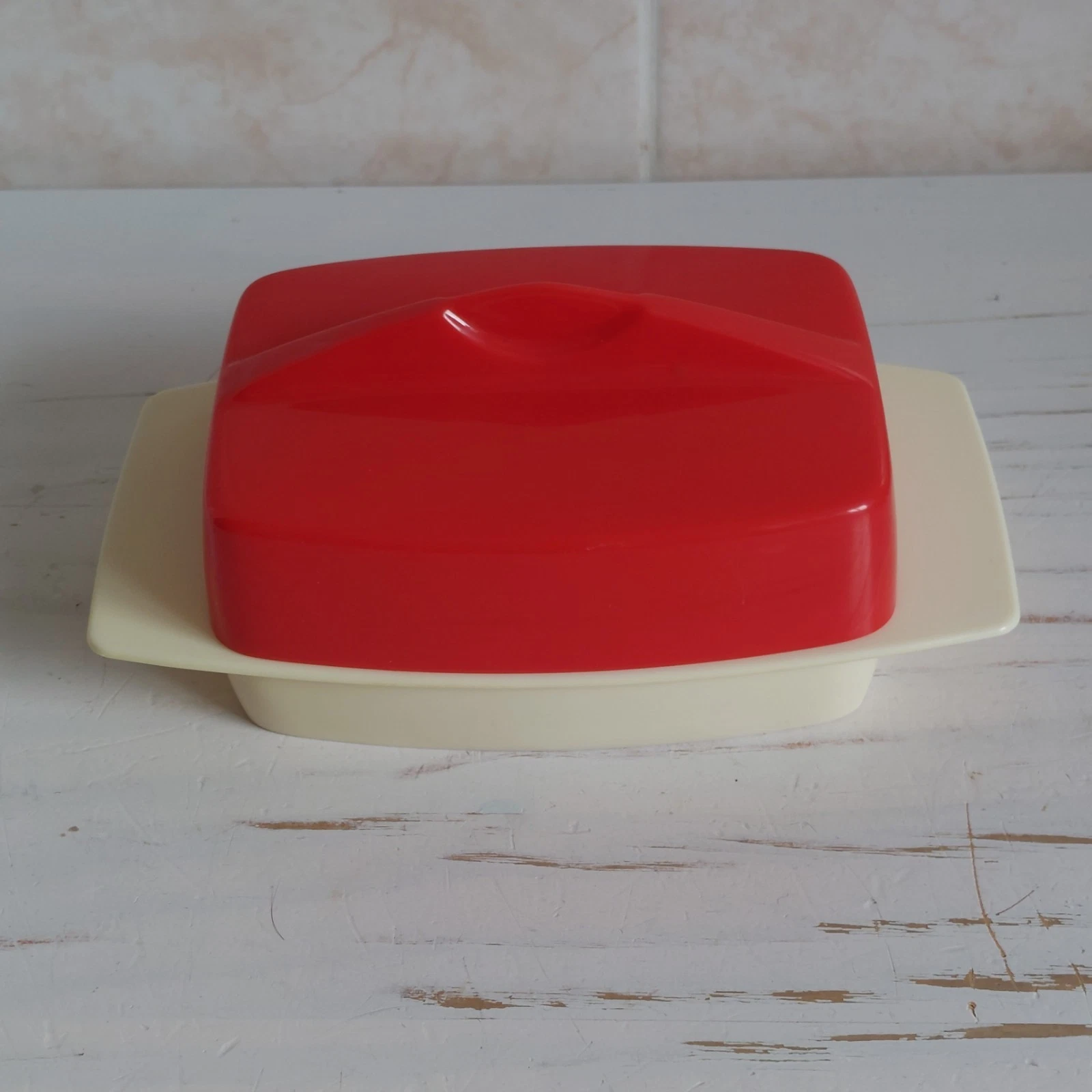 Vintage SENO Holland Butter Dish Lidded Red Cream Melamine 60s 70s Retro