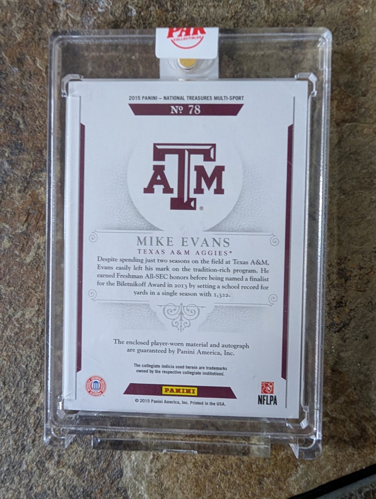 2015 National Treasures COLLEGIATE Mike Evans PATCH AUTO /25 49ERS