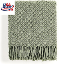 Farmhouse Boho Knitted Throw Blanket 50x60 Inches in Sage Green