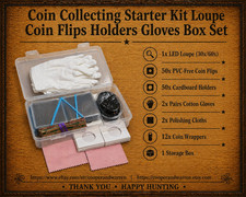 Coin Collecting Starter Kit Loupe Coin Flips Holders Gloves Box Set